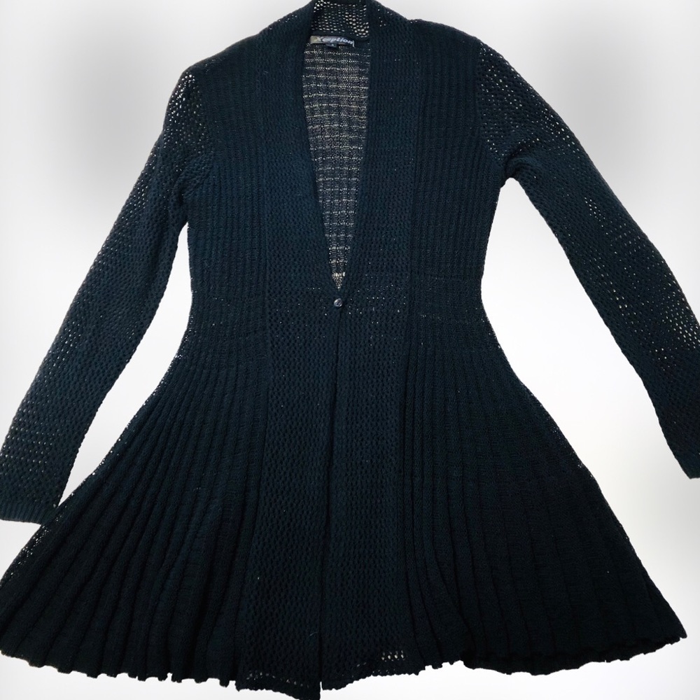 Xception(al) Small Black “Lacey” Knit Cardigan/ Duster “Pleated” - Picture 5 of 12